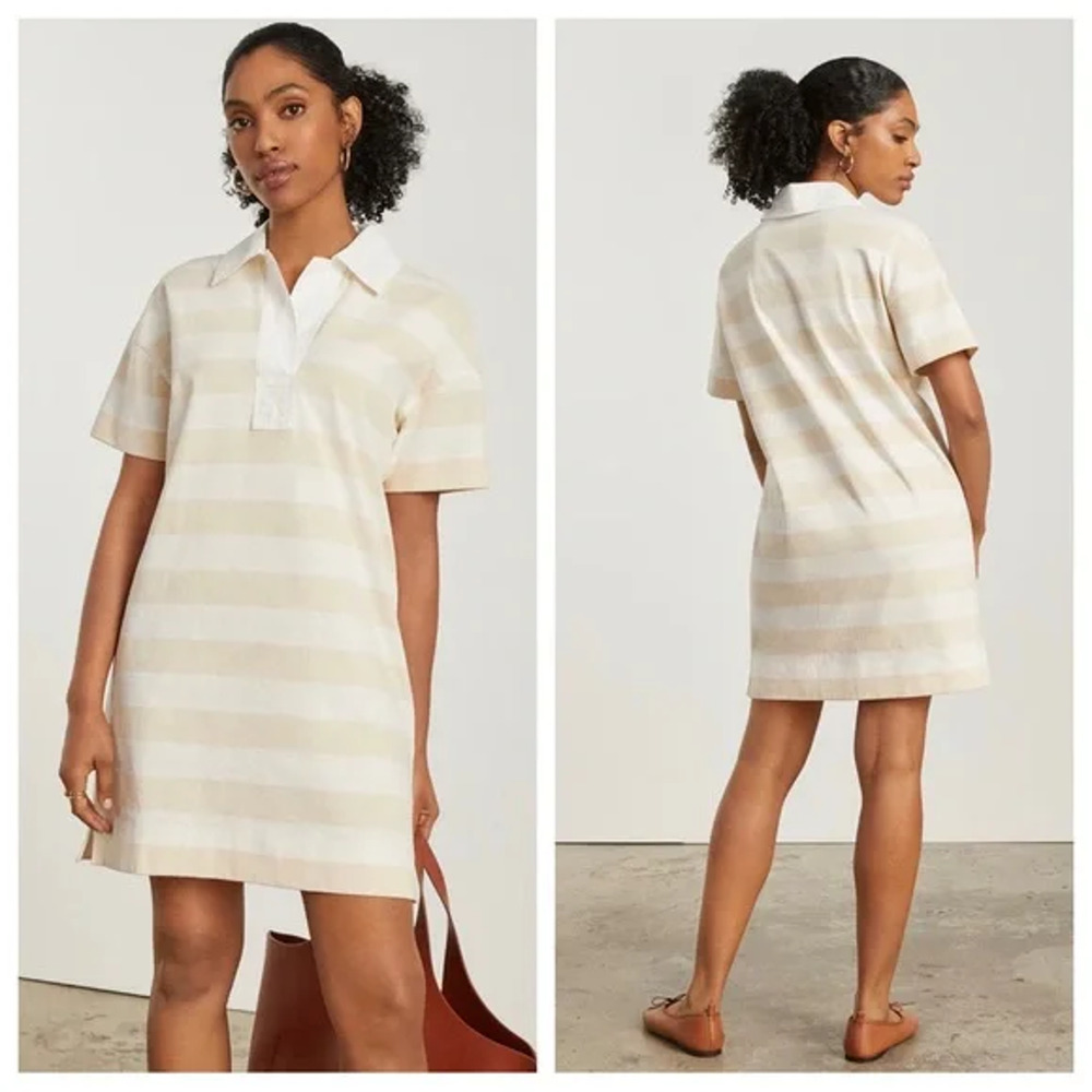 Everlane The Organic Cotton Polo Dress Chestnut White Size XS Short Sleeve NWT